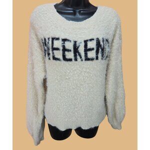 American Eagle Womens Fluffy Sweater Small Weekend Graphic